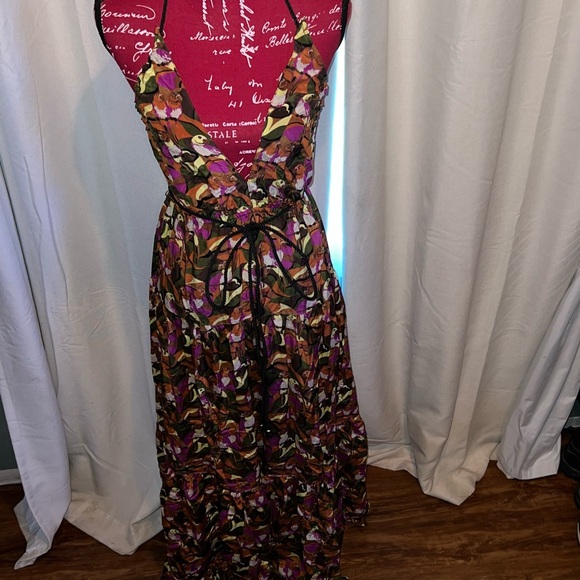 Moda International Halter Maxi Dress Small Parrot Bird Print Boho Resort Vacay - Picture 1 of 8